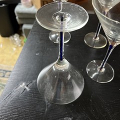 Blue Teardrop Stem Crystal Claret Wine Martini Glasses – Lot of 6