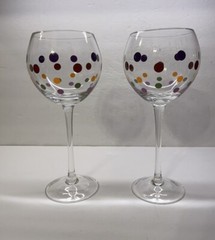 Set of 2 Pampered Chef Simple Additions Polka Dot Balloon Wine Stemware Glasses