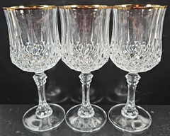 3 Cristal D’Arques Longchamp Gold Water Goblets Set Vintage Crystal Home Bar Lot