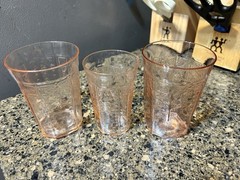 Pink Hocking Glass Princess Flat 2 Water and 1 Juice Tumblers