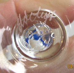 MORGANTOWN~ 12 PANELED GOBLET WITH BLUE RIM HAND SIGNED ELITUFF?~5 7/8″ TALL