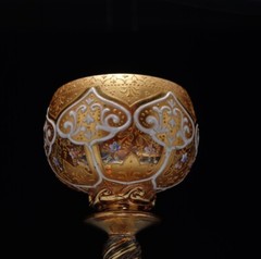 Antique Bohemian Moser Hand Blown Gold & Enameled Floral Crystal Wine Glass