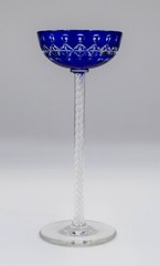 French Blue Cobalt Cut to Clear Air Twist Cordial, Circa 1890