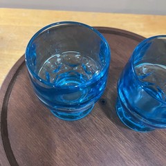 Vtg Viking Georgian Bluenique Glass Juice Tumblers MCM Blue Set of 2 USA 4″