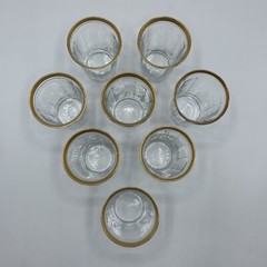 Vintage CAMBRIDGE Wedding Band Clear w/Gold Trim Juice Glasses Set of 8 /hge