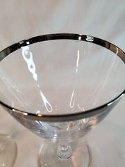2 Fostoria Wedding Ring Crystal Water Goblet Silver Platinum Rim Vintage