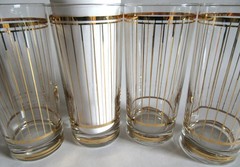 4 Vintage MCM Culver Glassware & 22k Gold Stripes High Ball 6 1.4″ Set Of Four