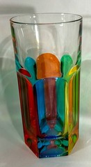 Murano Glass Tumbler w Vibrant Multicolor stripes- Stunning!