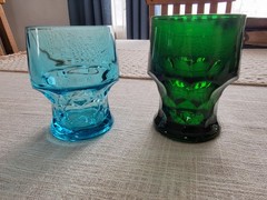 vtg tumblers Fenton ‘viking’ emerald green ,aqua -Georgia ,thumbprint,pedestal