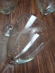 Vintage Water Glasses cut leaves footed Set of 3