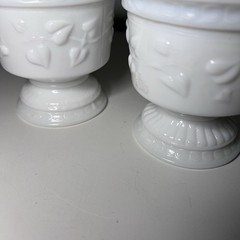 2-Vtg Milk Glass Indiana Glass Colony Harvest Grape Footed Goblets Dessert Cups