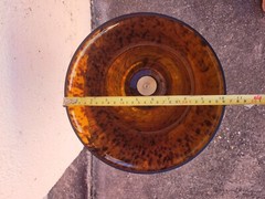 Large 23″ Tall Amber Tortoise Shell Glass VASE/Candle Holder. HEAVY Brass BASE