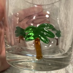 Clear Glass Rocks Glass Decorated Tropical Palm Tree Design Green 8 oz