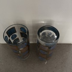 Vintage Set Of 4 CULVER CARNIVAL Design Gold And Turquoise Highball Glasses