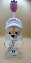 Authentic Starbucks Bearista Bear Glass Pink Drink Strawberry Cup 20 oz.