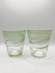 Ulrica Hydman Kosta Boda, Two Lime Green Swirl Glasses Sweden