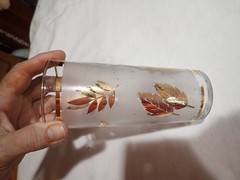 Lot of 2 Vintage MCM Libbey Frosted Gold Leaf Glasses Mint Julep glasses