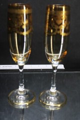 Interglass Italy PAIR Luxury Crystal Champagne Glasses 24K Gold