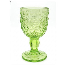 Madonna Inn Green Peridot stemmed Goblet 6”Madonna Rose pattern