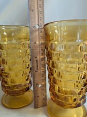 Set 2 Vintage Indiana Whitehall Colony Cubist Amber 6” Footed Iced Tea Glasses