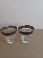 Vintage 1950s Dorothy Thorpe Silver Rimmed Whiskey Glasses Set of 2 Pre-owned