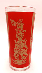 Ser of 3 Culver Red and Gold Siam Thai Goddess Glasses Highball 6 1/2” Tall 1960