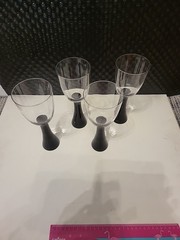 Set of 4 RETRO Vintage Artland Prescott Hand Blown BLACK Stemmed Glasses 9″ 23cm