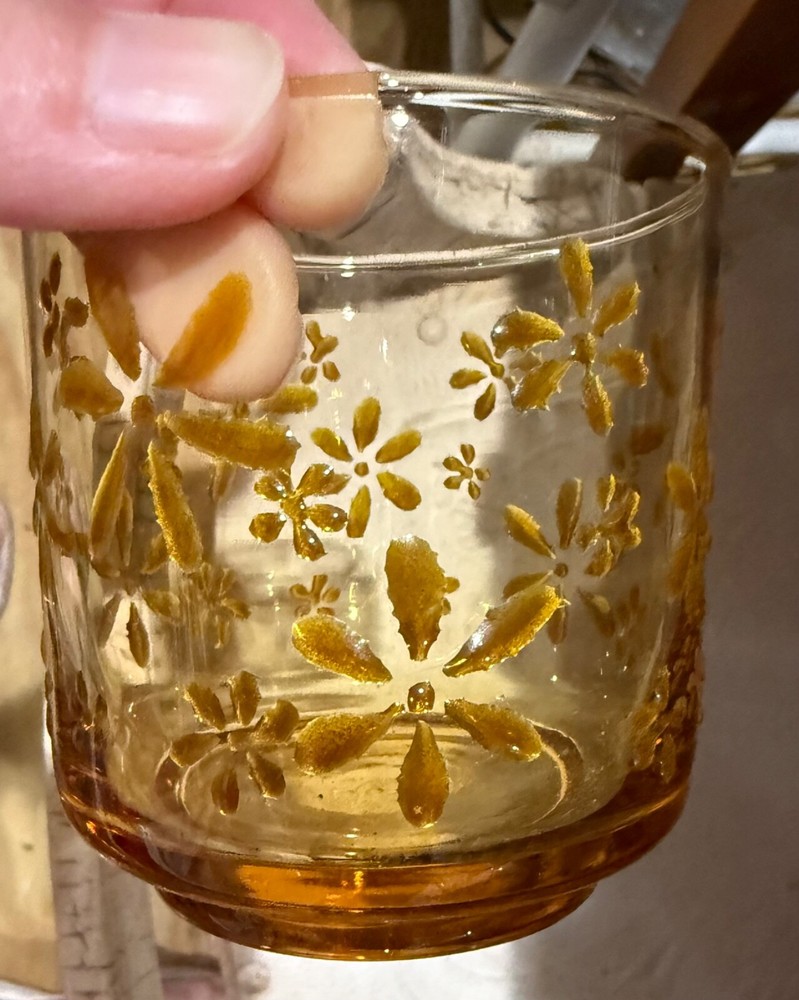 Vintage retro MCM Gold Bouquet flowered rocks old fashioned glasses set of 4