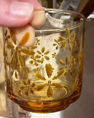 Vintage retro MCM Gold Bouquet flowered rocks old fashioned glasses set of 4