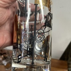 mid century modern 1960s Barware W/ Cherubs Gold Black Highball Glasses Set 4