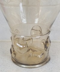 Signed Juliska Champagne Colored Glass Vase Beaker 6 1/4″ Flared Applied Decor