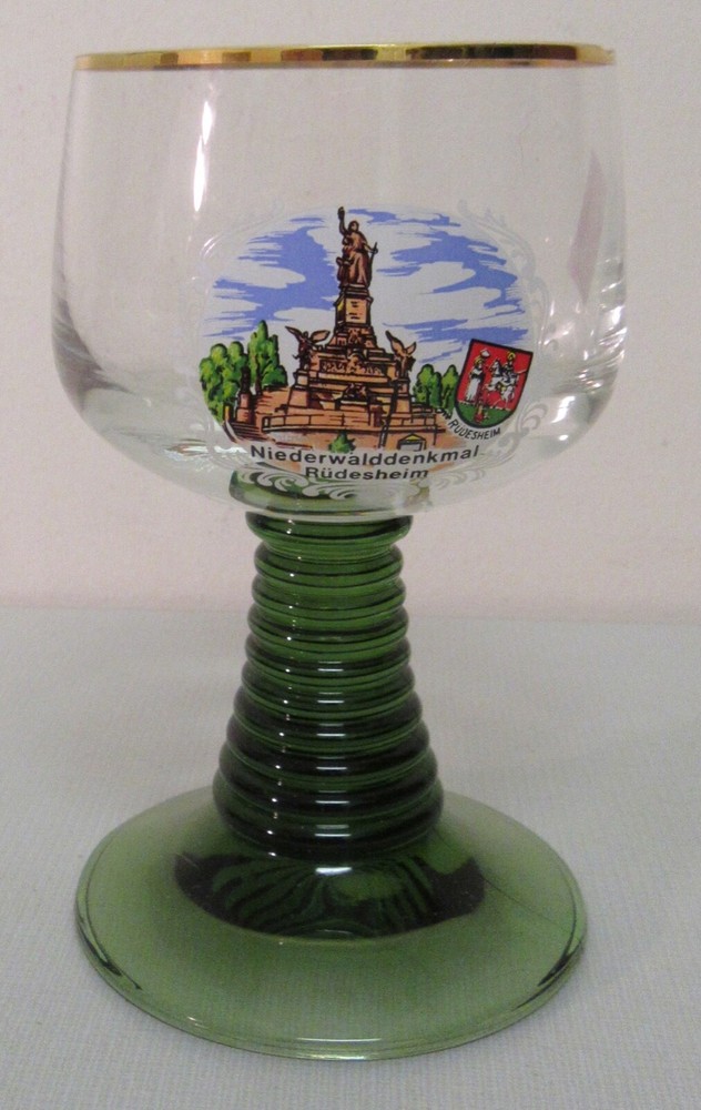 Roemer Gold Rim Green Beehive Stem Niederwalddenkmal Rudesheim 4 oz Wine Glass