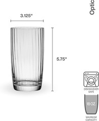 Optic Set of 4 Highball Beverage Tall Glasses, 18 Ounce