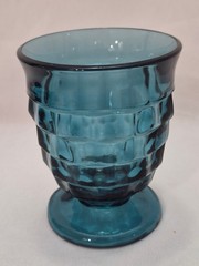 Vintage Colony Indiana Whitehall Riviera Blue Footed Juice Glass Cubist Set 8