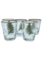 Spode Double Old Fashion Cocktail Liquor Rock Glasses Christmas Tree Set Of 5
