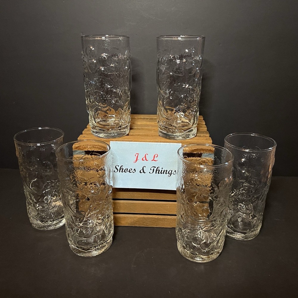 Vintage (6) Clear Fruit Tumblers – Cherries, Peaches, Strawberries 6” EUC