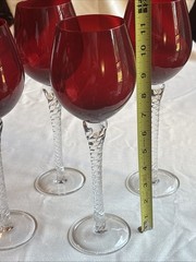 Vintage Dramatic Tall Ruby Red Spiral Stem Wine Glasses Set Of 4, 11.5” Tall