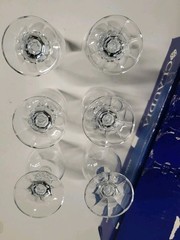 NIB 6 Bohemian Crystal Diamond Ball Stem Champagne Flutes Vintage Czechoslavakia