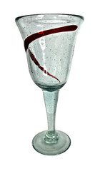 Mexican Hand Blown Art Glass Sea Green W/ Red Swirl Wine Water Goblet 16 oz 8.5″