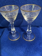 Glastonbury Lotus Brocade Gold Etched Cordial Glass 4 1/2″ Set of 2 Near Mint