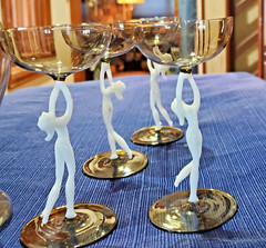 ART DECO SPEAKEASY Nudes F. Lampl Rare 1930’s Bimini Carafe 4 Martini Glasses
