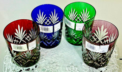 Ajka Cut to Clear Glass Faberge Odessa Set of 4 Whiskey Tumblers Old Fashioned
