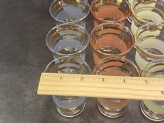 Vintage Frosted and Gold Stripe Juice Glass Set.