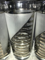 Set of 5 CULVER SIlver SHIP’S SAIL Frosted CLOUDS Striped 16oz Highball TUMBLER
