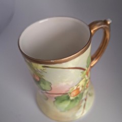 A Lanternier Limoges Tankard Hand Painted Artist Signed Antique Floral Motif