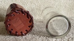 Libbey Bamco Western Cowboy Glass w/ Horse Head Tooled Leather 7.25” 1960’s EUC