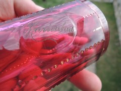 Antique Bohemian Ruby Flash Glass Spa Cup “Marienbad” – 19thC Cut Beaker