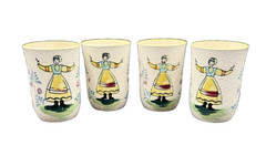 Vintage Hand Painted Textured Pennsylvania Dutch 6 Oz Ceramic Juice Tumblers