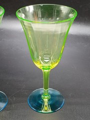 VTG Pair of 1930s Tiffin Franciscan Uranium Water Goblet Glass Blue Green *Read*