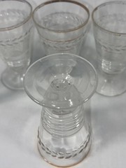 VTG Set 6 Federal Glass Clear Etched Footed Ribbed Tumbler 4 1/2” Tall